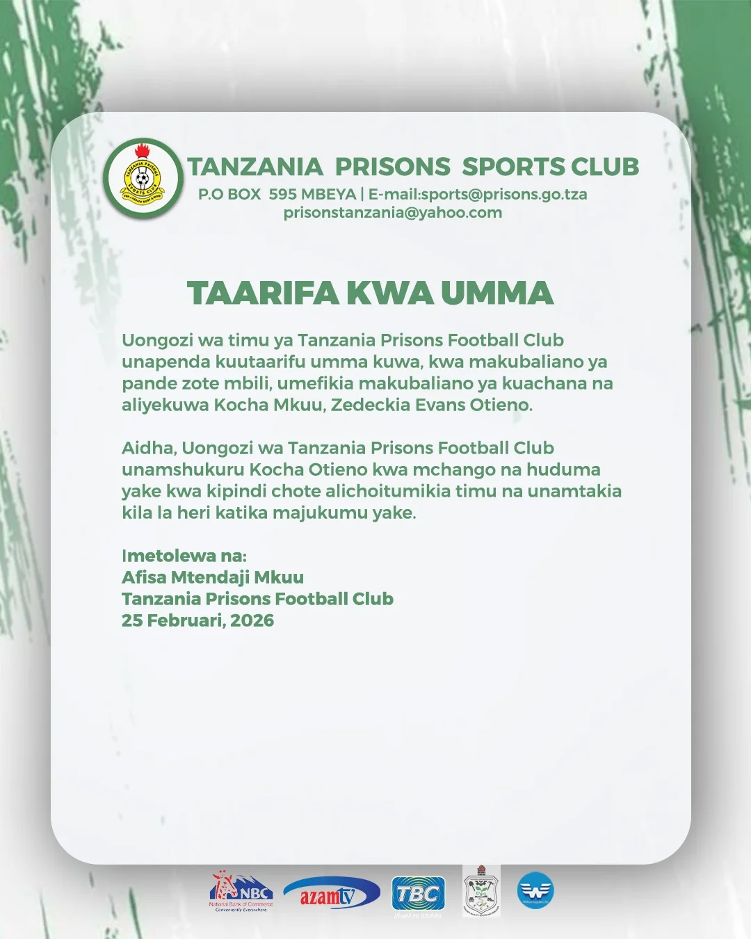 TAARIFA KWA UMMA@magerezatanzania @wakazitanzania @shirikalamagereza