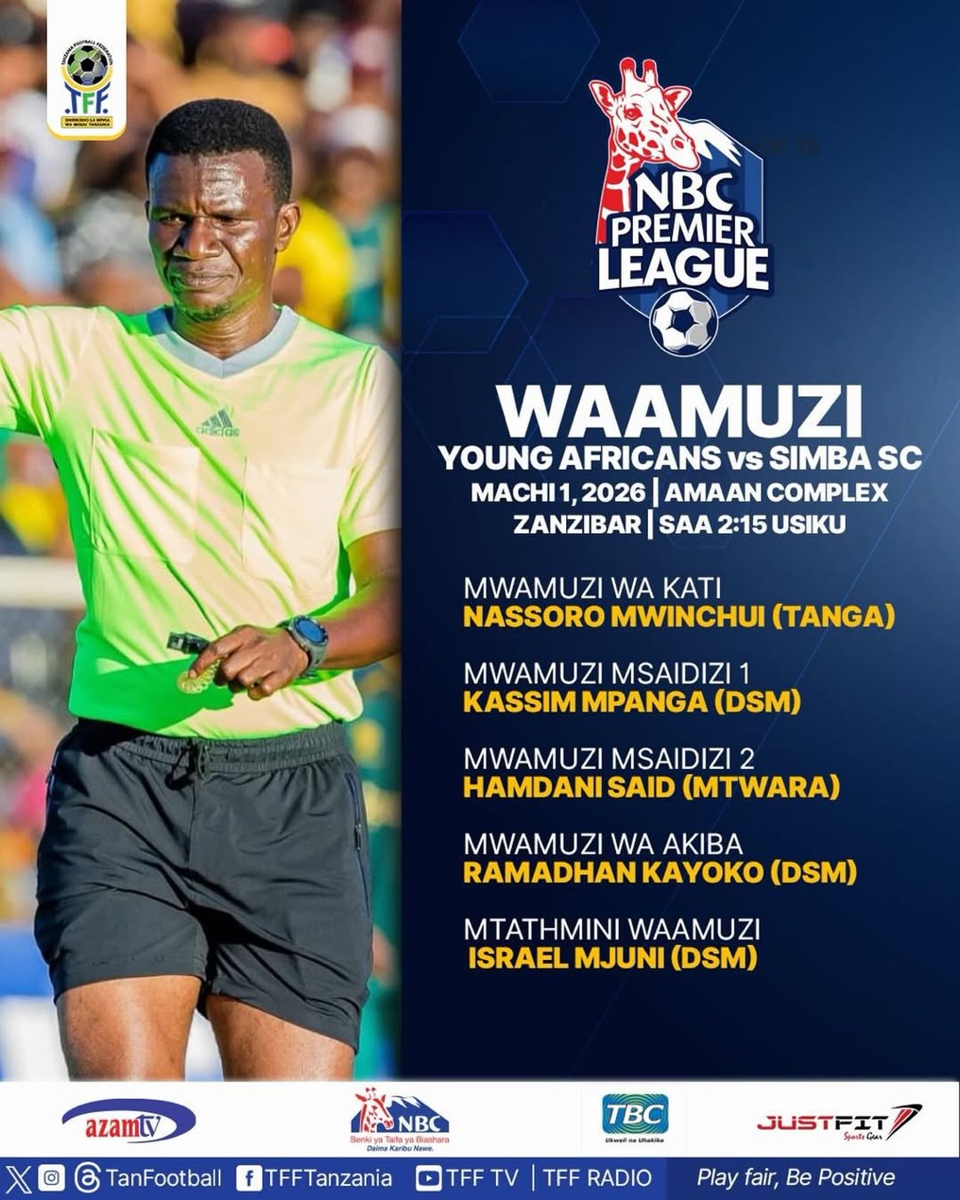 Waamuzi Dabi ya Kariakoo Hadharani: Bodi ya Ligi Yataja Majina Rasmi kwa Yanga vs Simba 1 Waamuzi Dabi ya Kariakoo Hadharani: Bodi ya Ligi Yataja Majina Rasmi kwa Yanga vs Simba-www.sportsleo.co.tz
