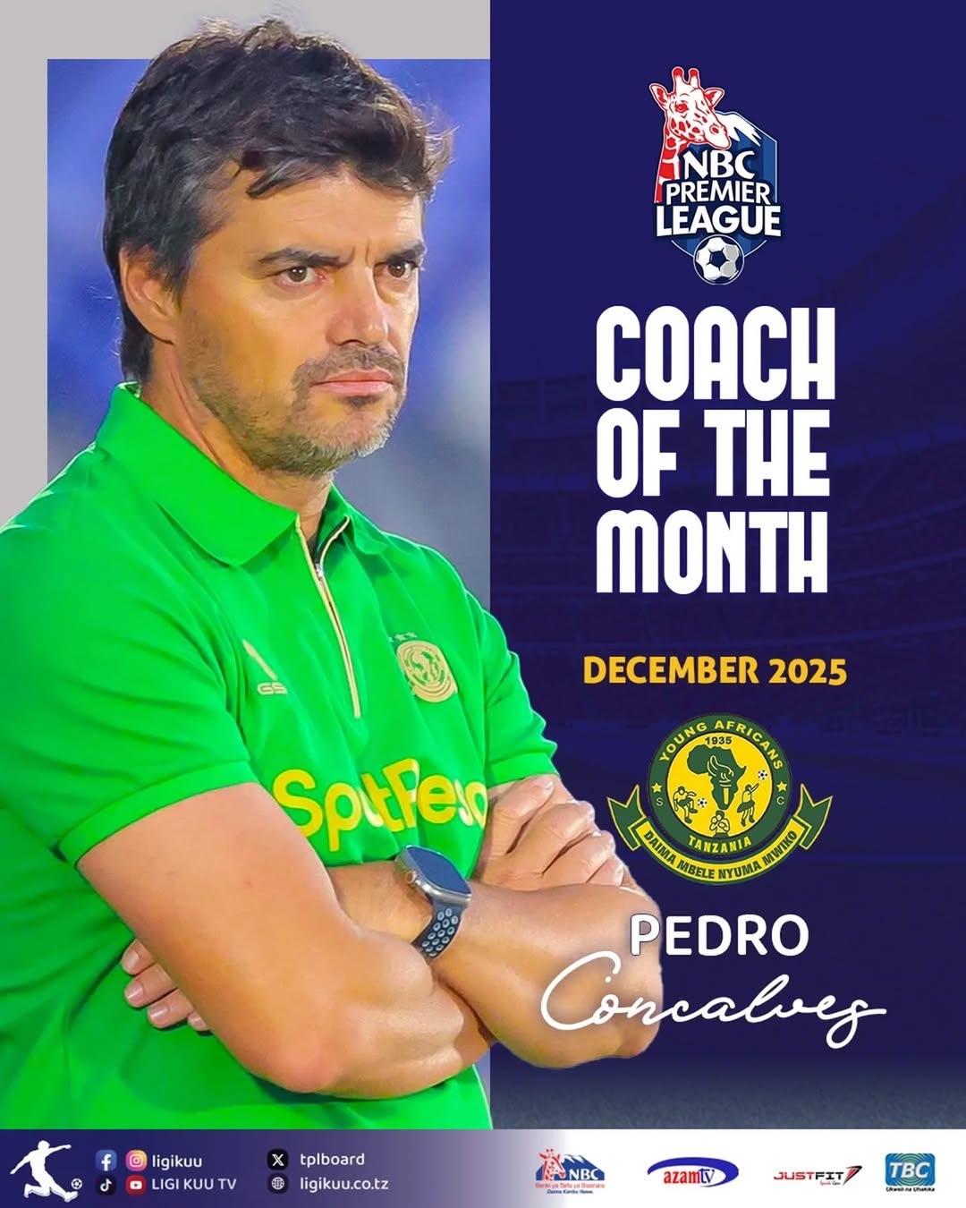 Pedro Atwaa Tuzo ya Kocha Bora wa Mwezi Januari Ligi Kuu Tanzania Bara-www.sportsleo.co.tz