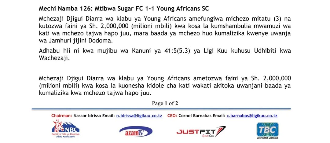 Diarra Afungiwa Michezo Mitatu: Adhabu Nzito Yamkumba Kipa wa Yanga SC Djigui Diarra 2 Diarra Afungiwa Michezo Mitatu: Adhabu Nzito Yamkumba Kipa wa Yanga SC Djigui Diarra