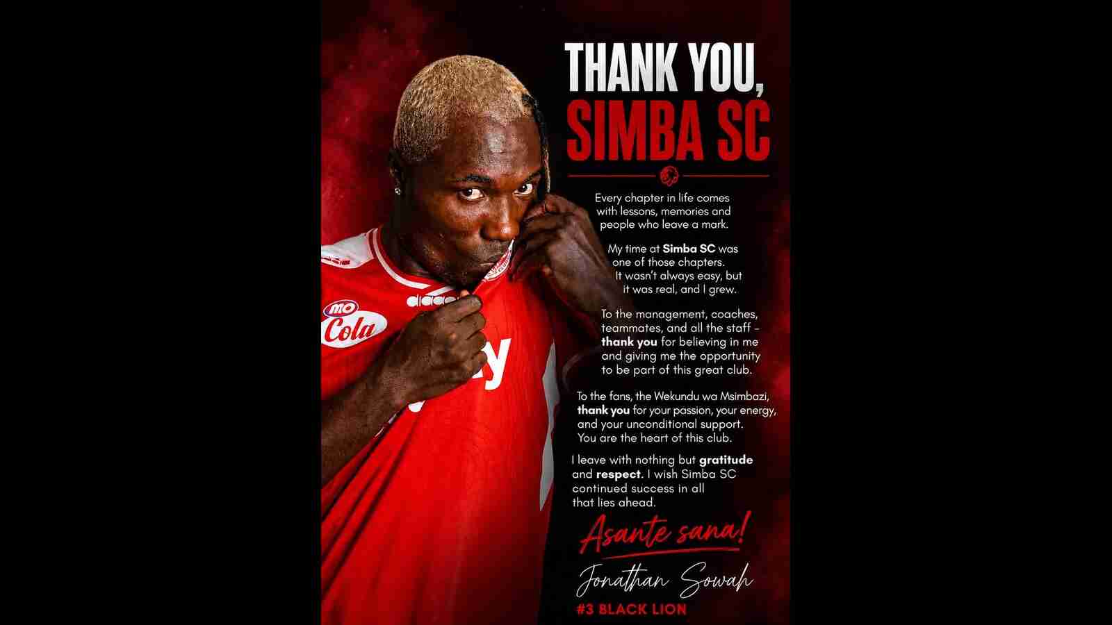 Sowah Aaga Simba Sc:Jonathan Sowah Atangaza Rasmi Kuondoka Simba SC Kwa Ujumbe wa Shukrani